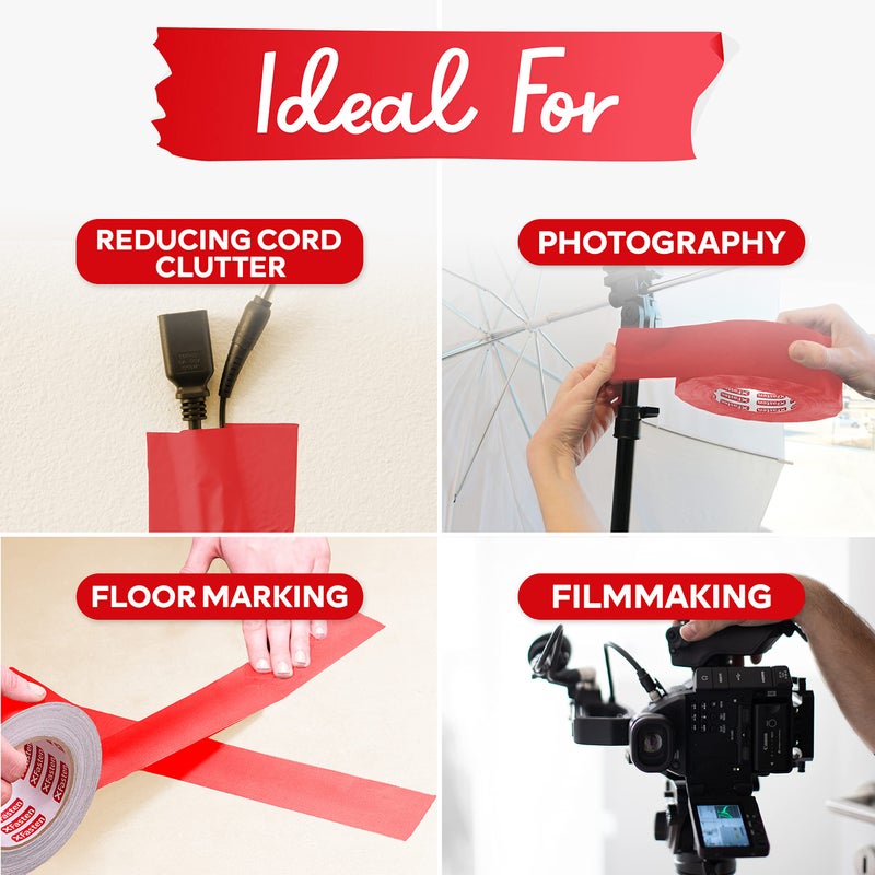 XFasten Red Gaffers Tape 2 Inch x 30 Yards, No Residue Tape, Gaff Tape Pro for Cables and Wires, Non-Reflective Tape for Electrical Cords, Photography, Gym Floor Stage Marking - Image 5